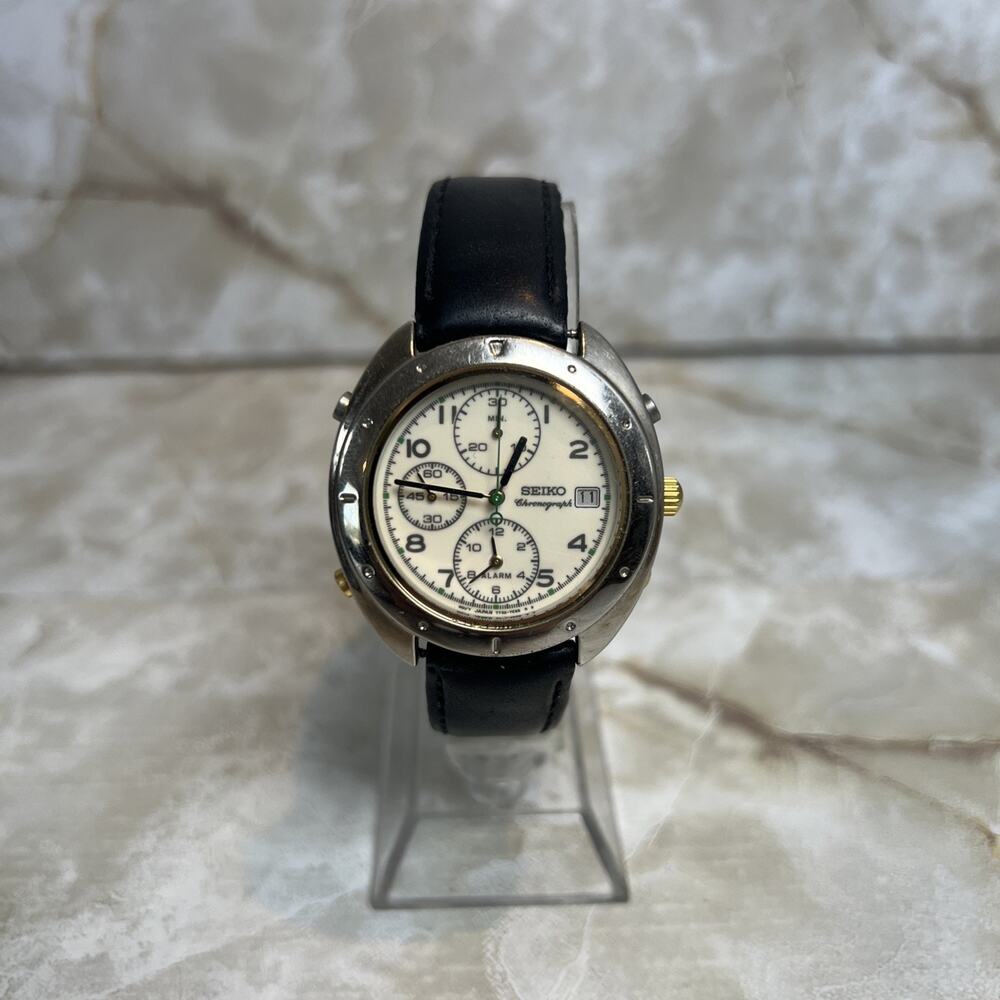 Vintage Seiko 7T32-7C89 Quartz Chronograph Men's Watch FOR PARTS or REPAIR